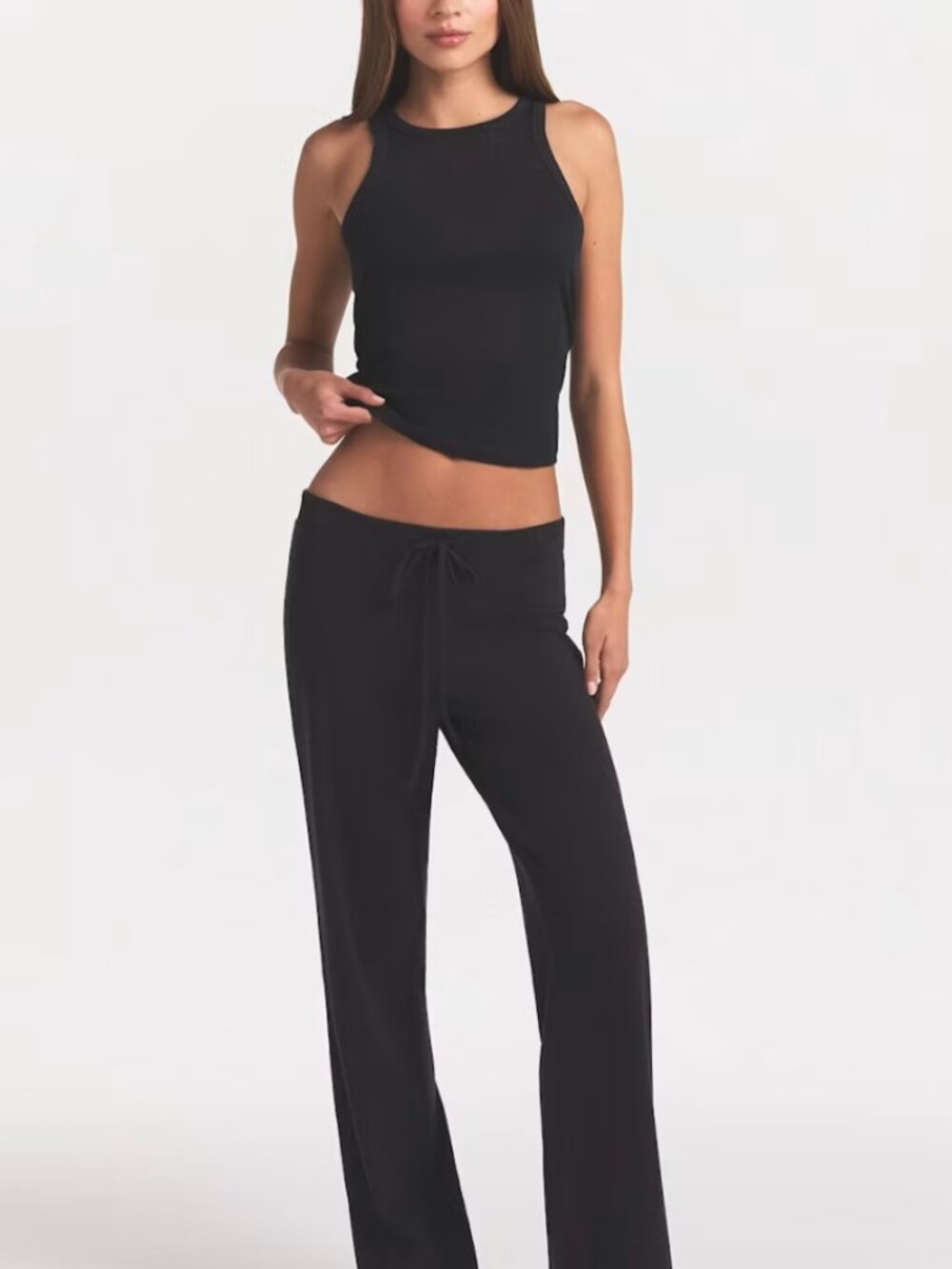 NEW SKIMS Cotton Jersey Straight Leg Pant Soot Black Small NWT